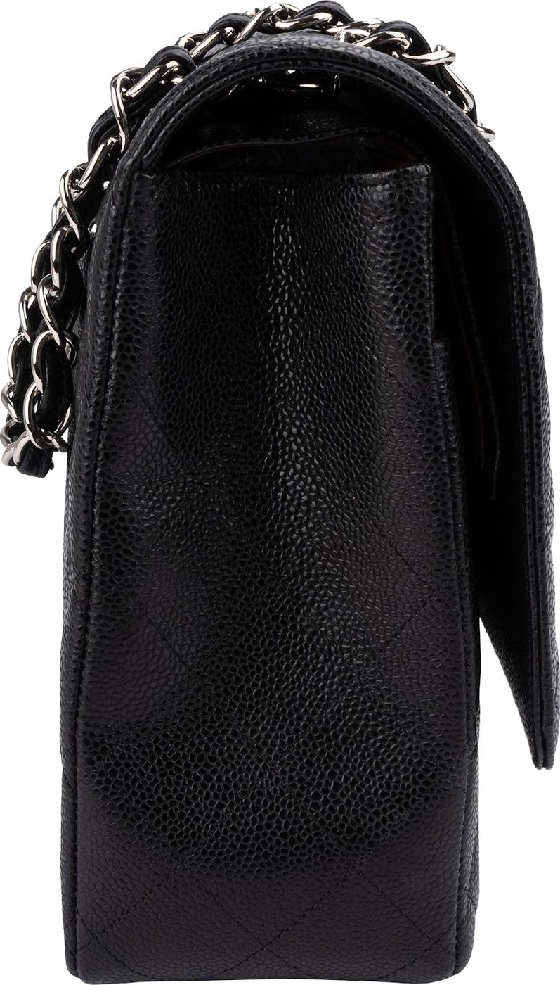 Chanel Quilted Caviar Leather Palladium Maxi Double Flap Crossbody Bag