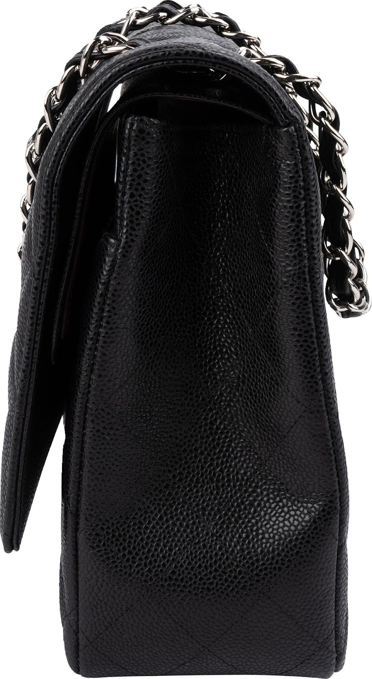 Chanel Quilted Caviar Leather Palladium Maxi Double Flap Crossbody Bag