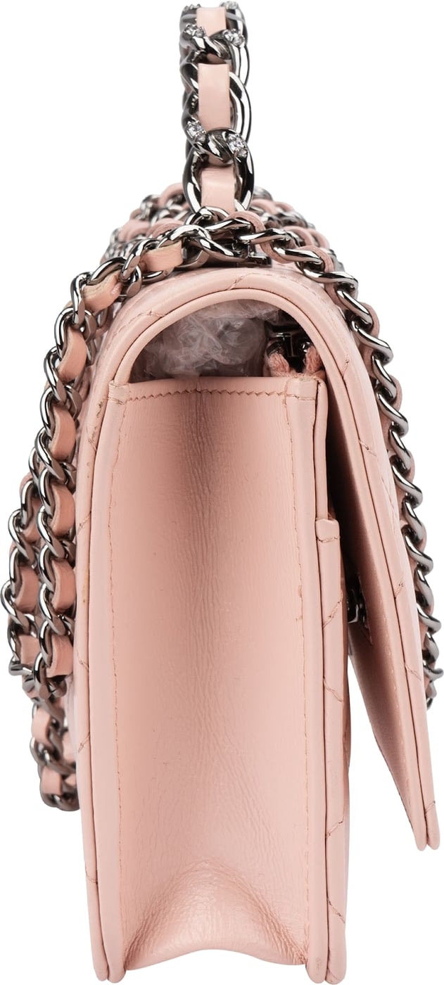 Chanel Pink Quilted Lambskin Crystal Top Handle Wallet On Chain Crossbody Bag