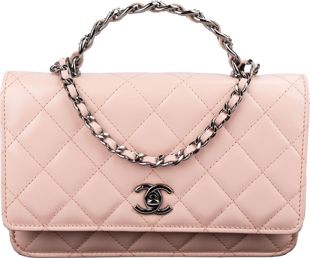 Chanel Pink Quilted Lambskin Crystal Top Handle Wallet On Chain Crossbody Bag