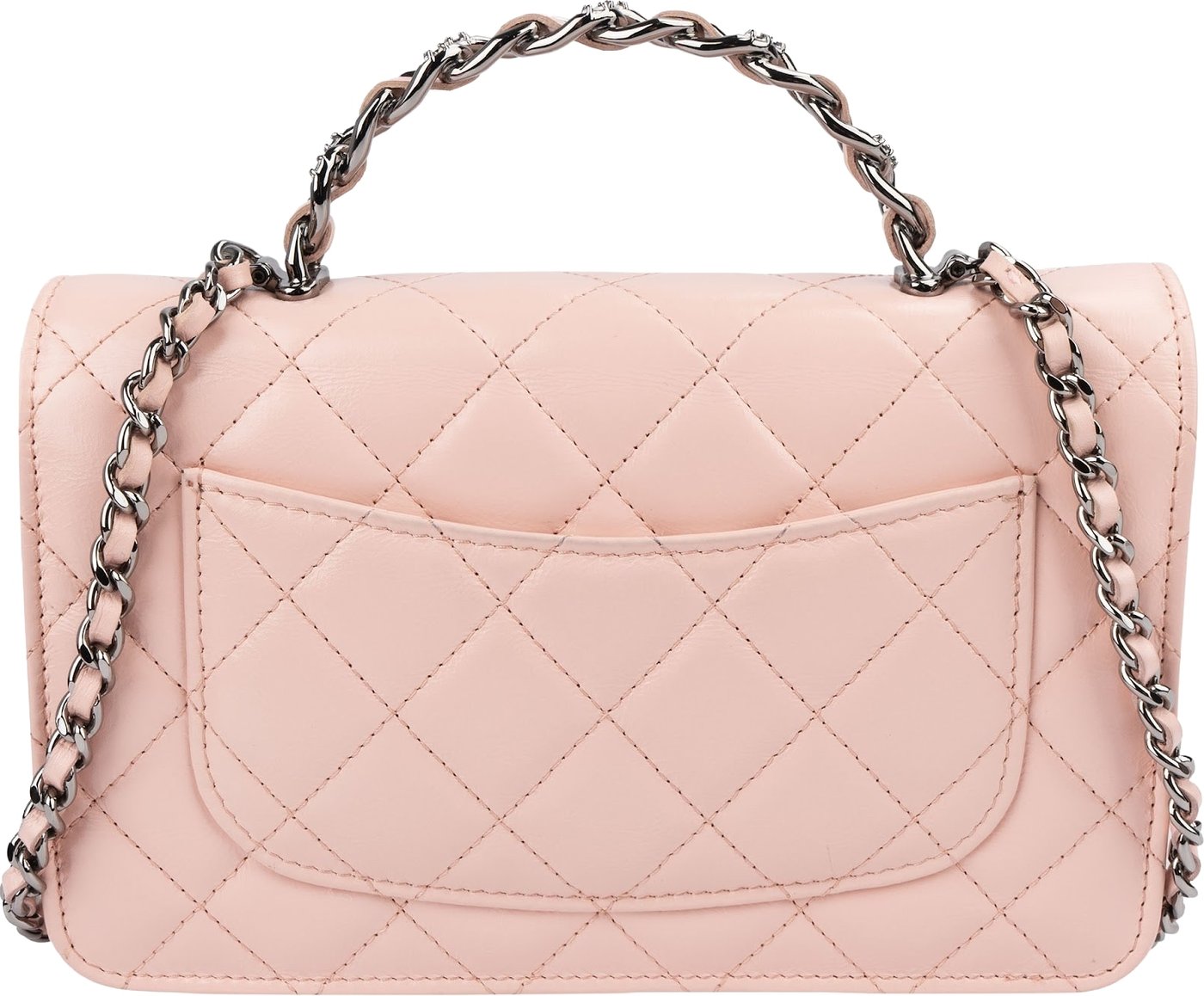 Chanel Pink Quilted Lambskin Crystal Top Handle Wallet On Chain Crossbody Bag