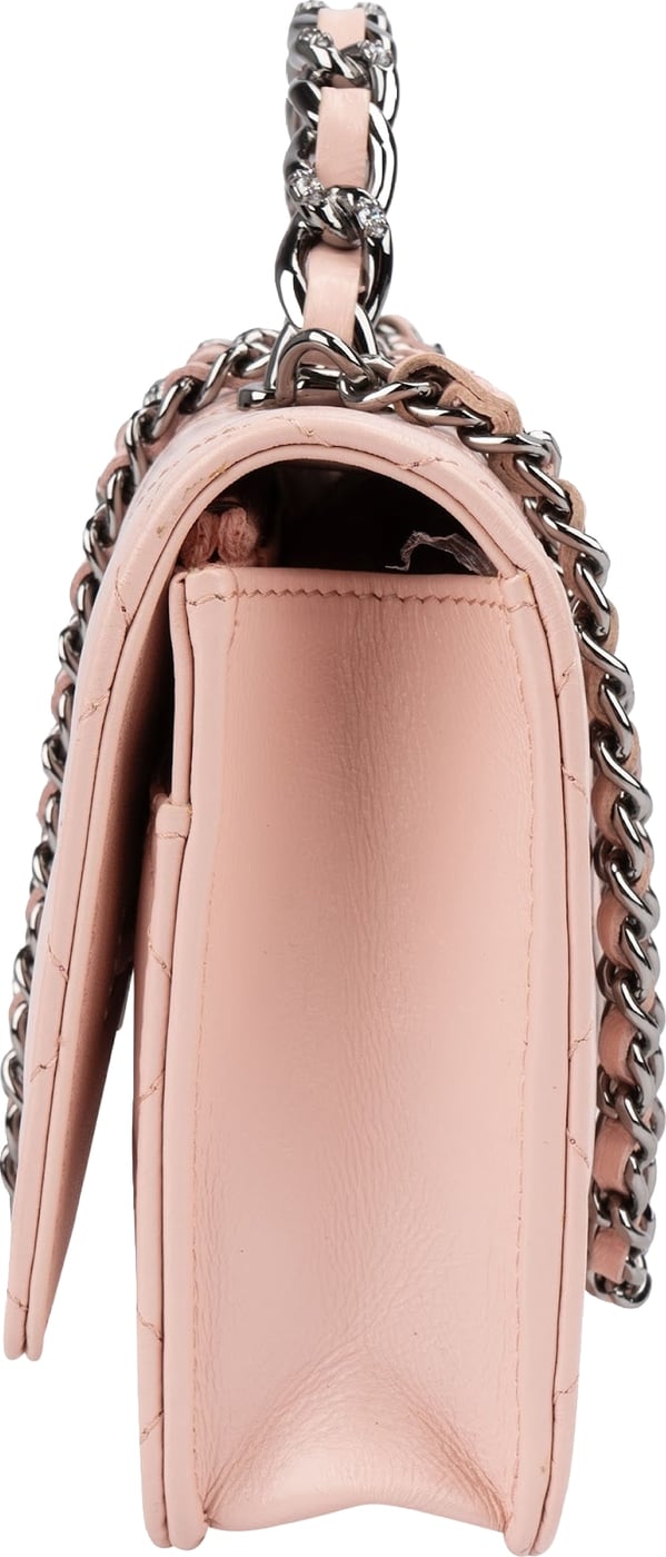 Chanel Pink Quilted Lambskin Crystal Top Handle Wallet On Chain Crossbody Bag