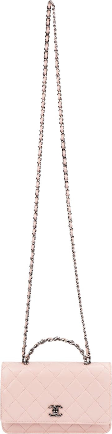 Chanel Pink Quilted Lambskin Crystal Top Handle Wallet On Chain Crossbody Bag