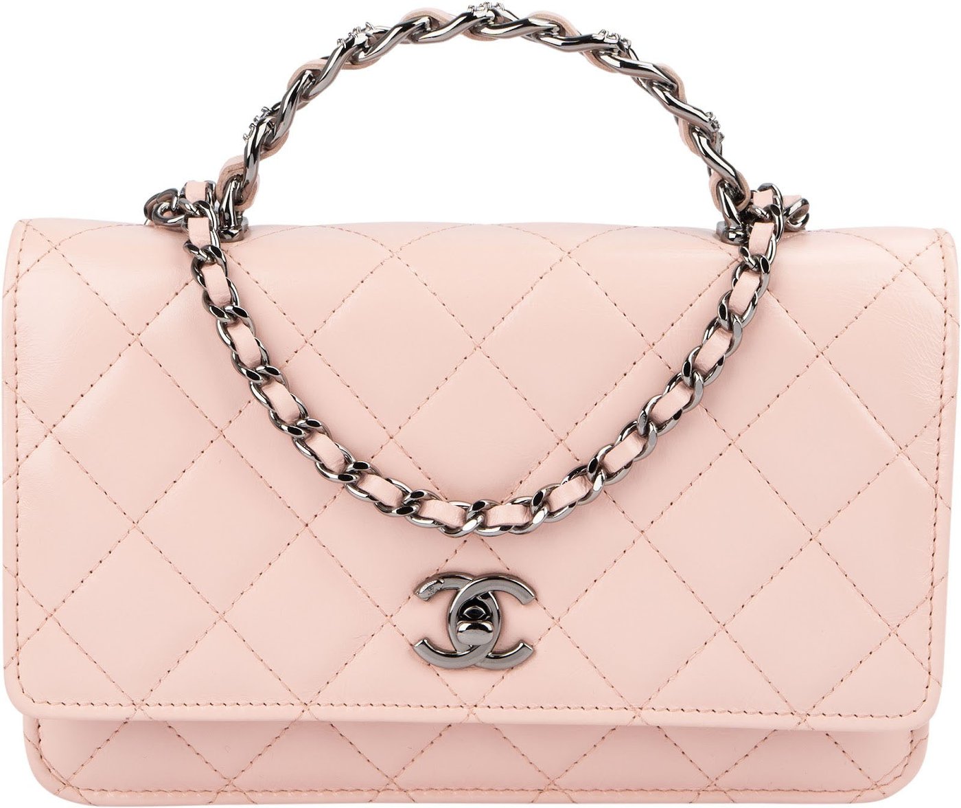 Chanel Pink Quilted Lambskin Crystal Top Handle Wallet On Chain Crossbody Bag