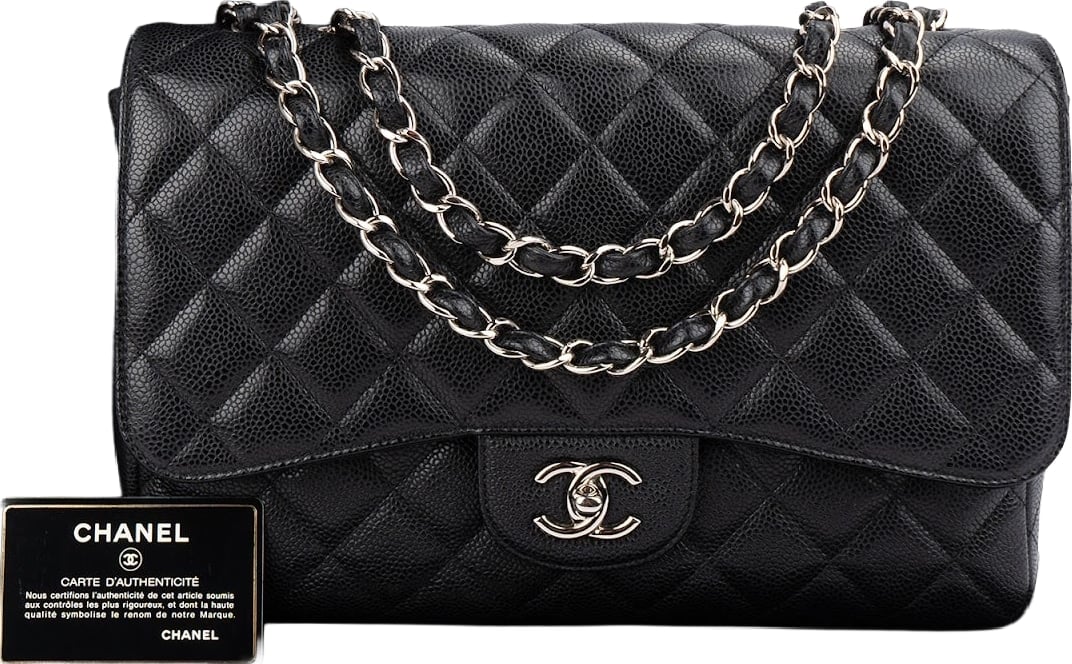 Chanel Quilted Caviar Leather Palladium Jumbo Single Flap Crossbody Bag