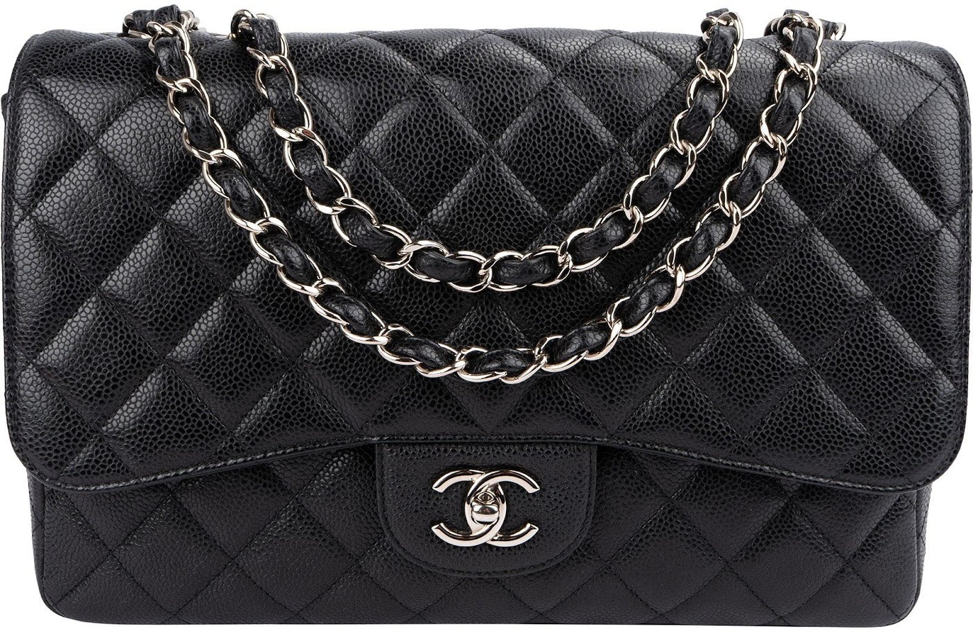 Chanel Quilted Caviar Leather Palladium Jumbo Single Flap Crossbody Bag