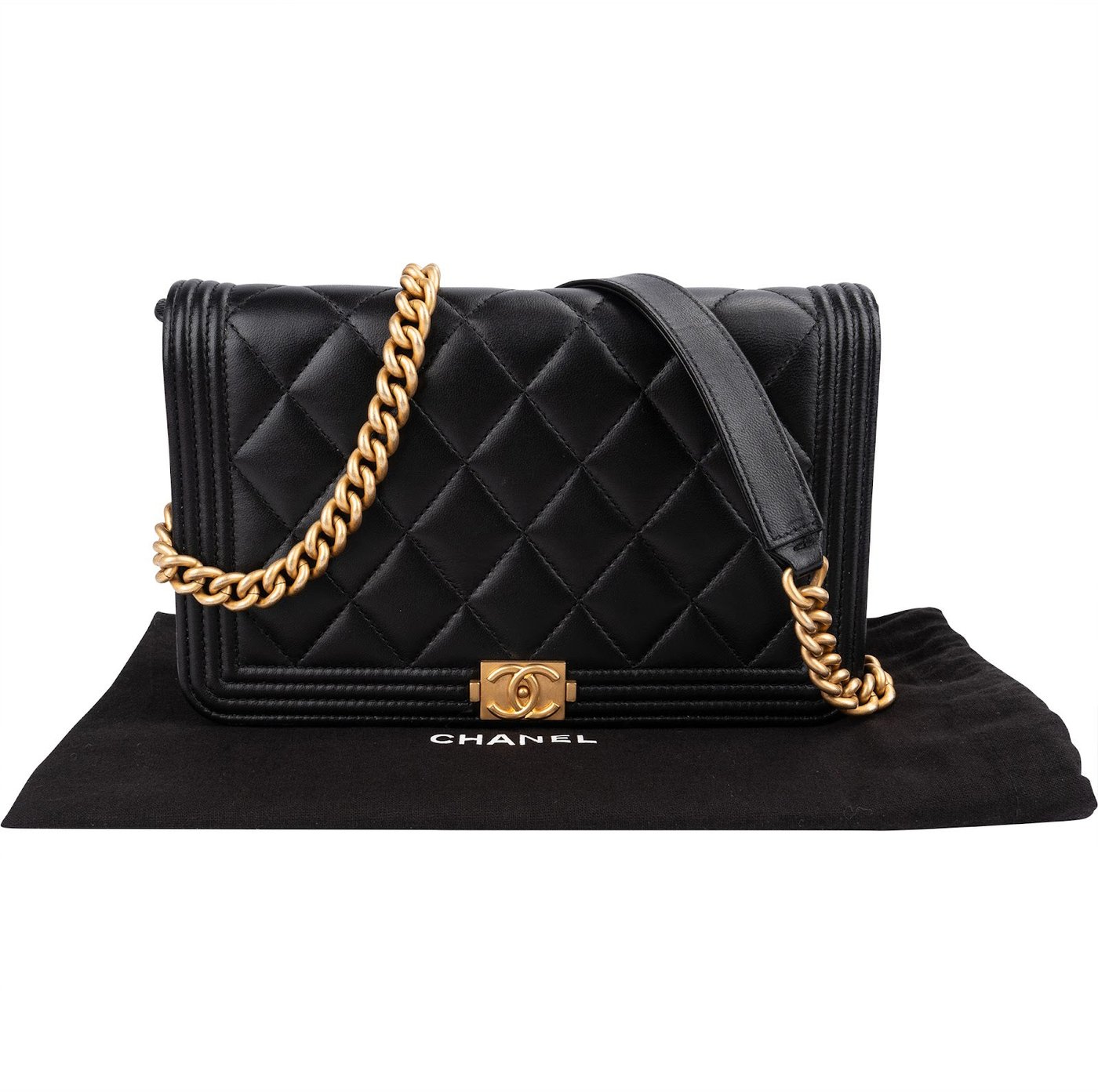 Chanel Quilted Lambskin Small Boy Wallet On Chain Crossbody Bag
