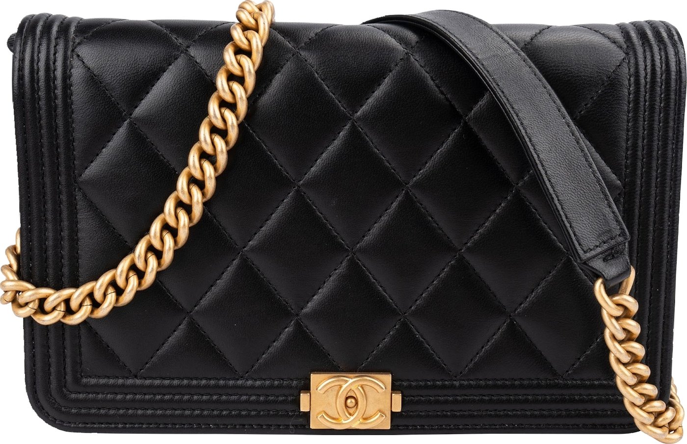 Chanel Quilted Lambskin Small Boy Wallet On Chain Crossbody Bag