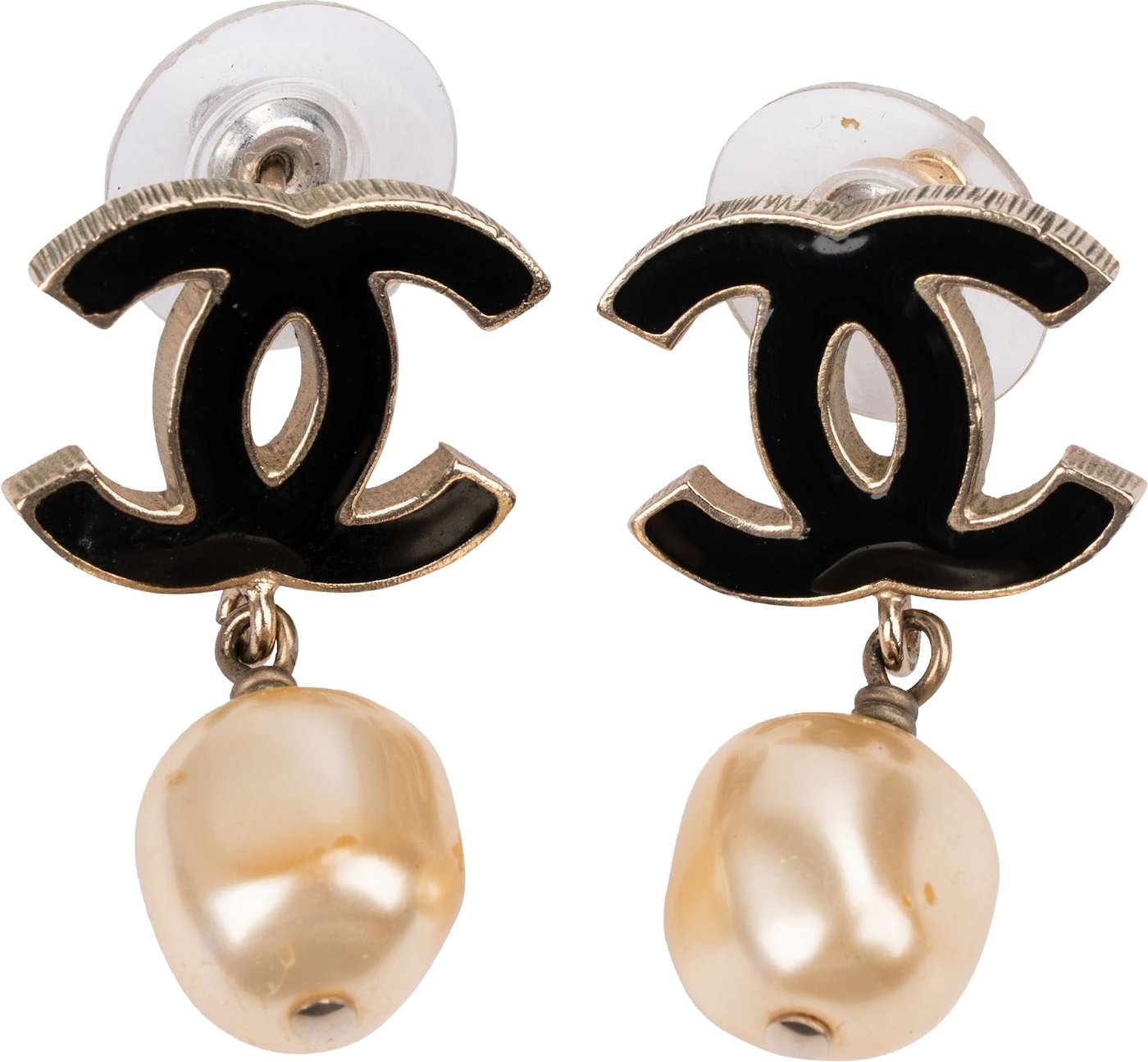 Chanel Enamel CC Pearl Drop Earrings