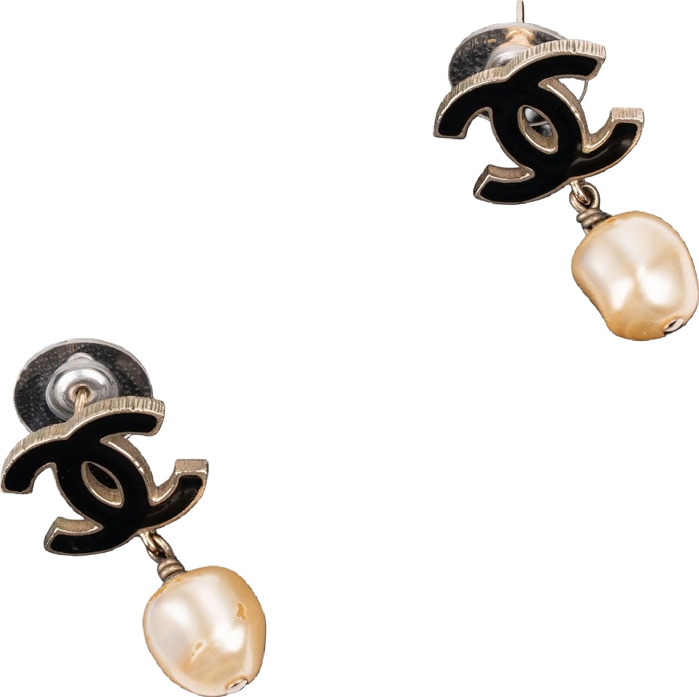 Chanel Enamel CC Pearl Drop Earrings