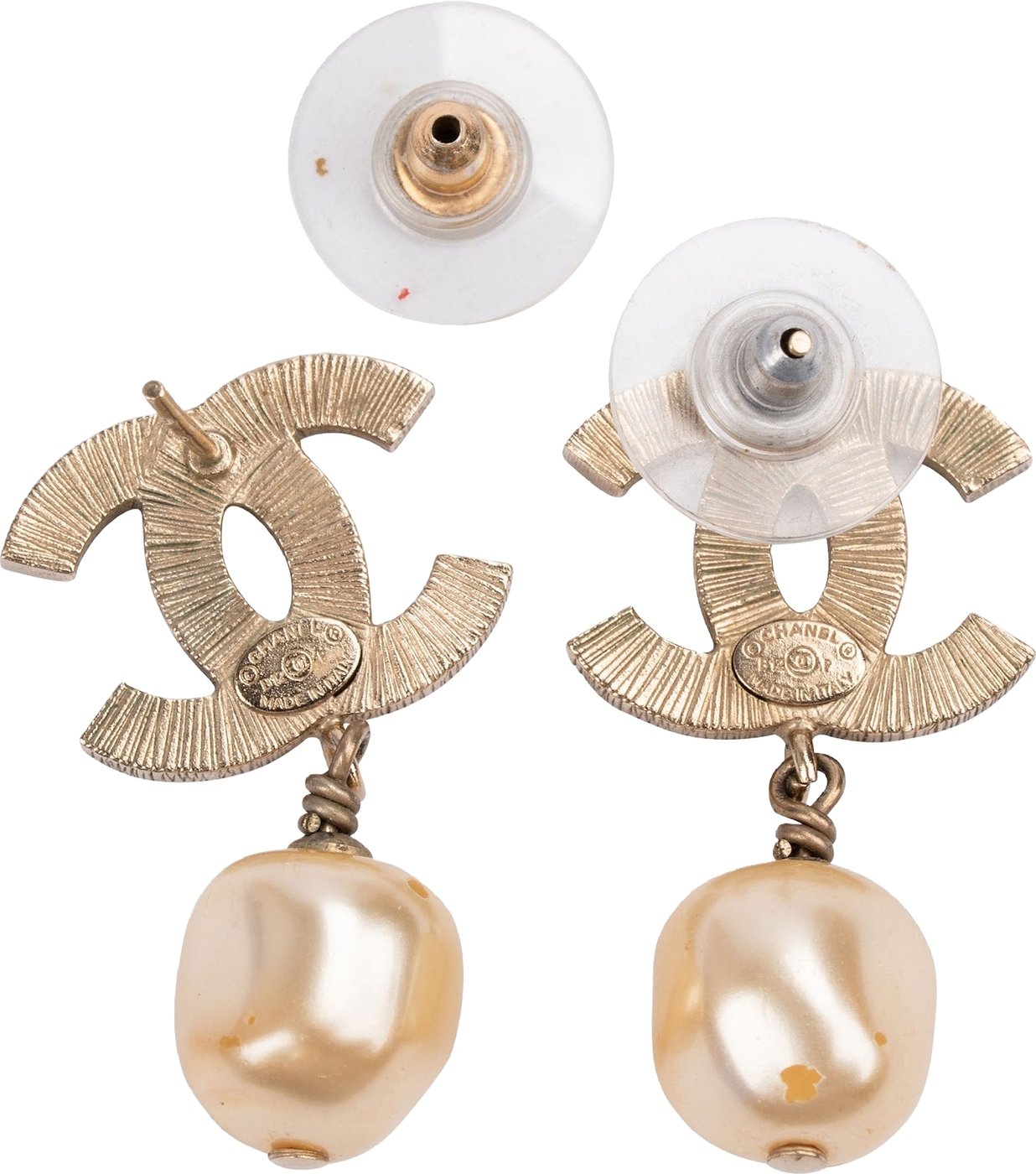Chanel Enamel CC Pearl Drop Earrings