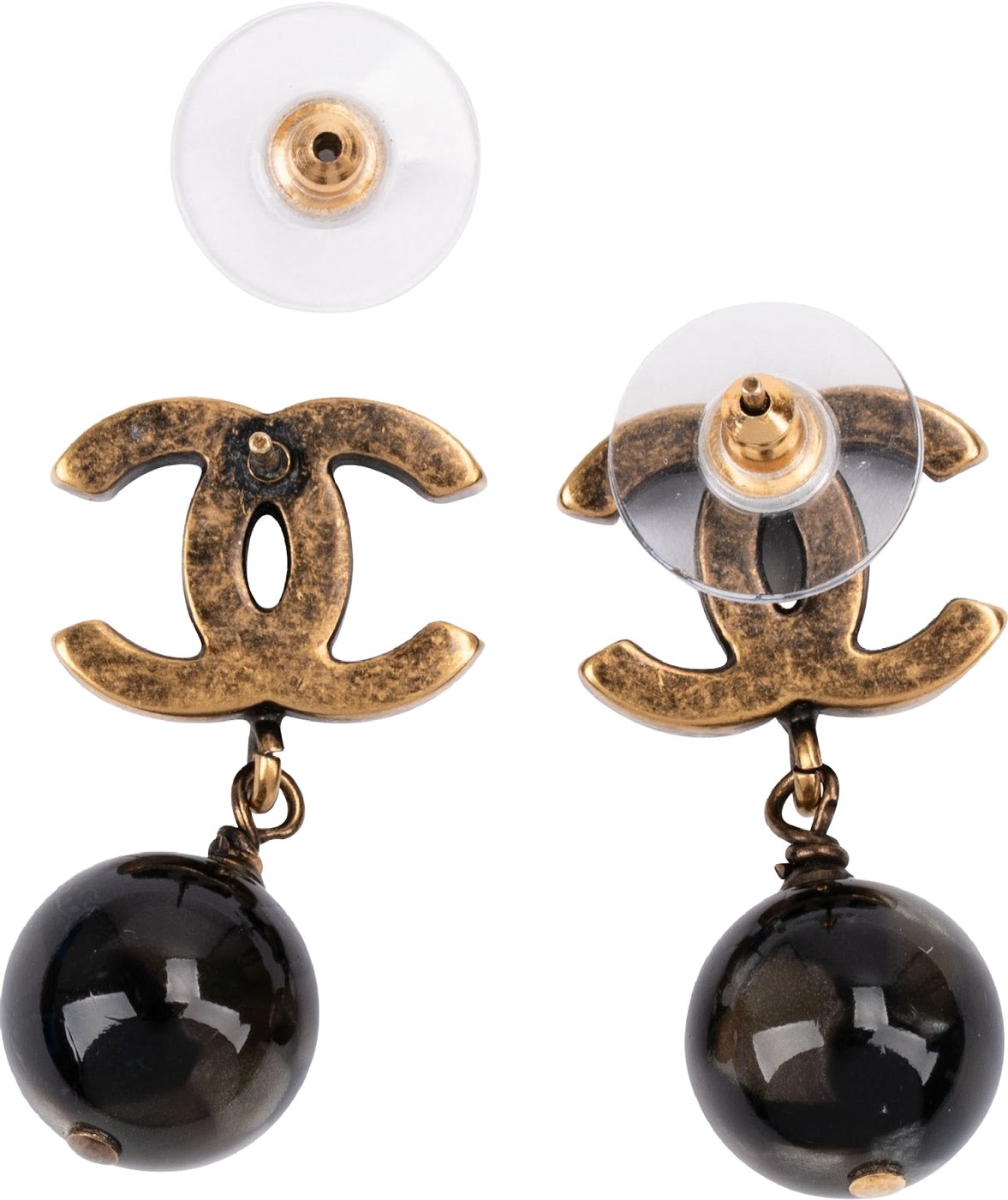 Chanel CC Emblem Faux Pearl Drop Earrings
