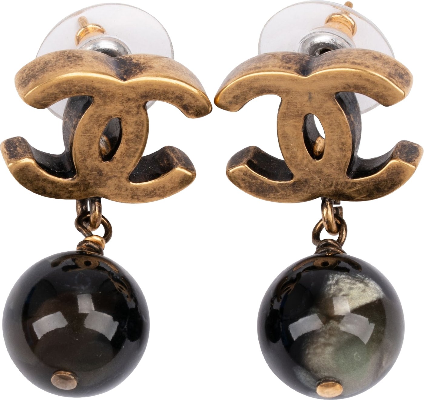 Chanel CC Emblem Faux Pearl Drop Earrings
