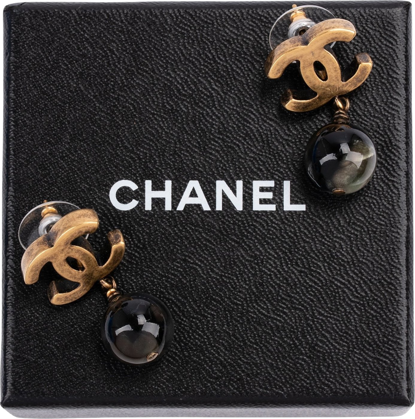 Chanel CC Emblem Faux Pearl Drop Earrings