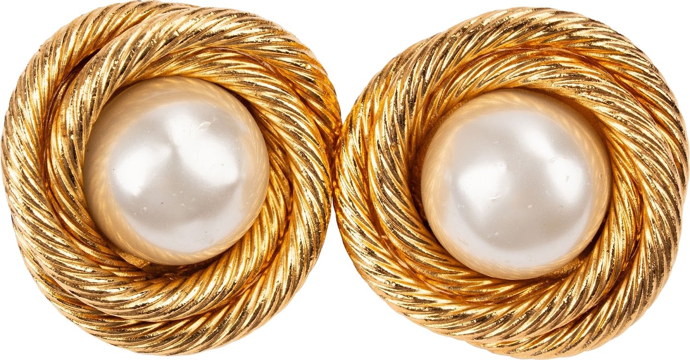 Chanel Rope Twist Large Pearl Clip-On Earrings