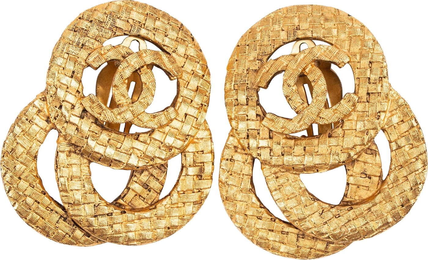 Chanel Woven CC Triple Hoop Clip-On Earrings
