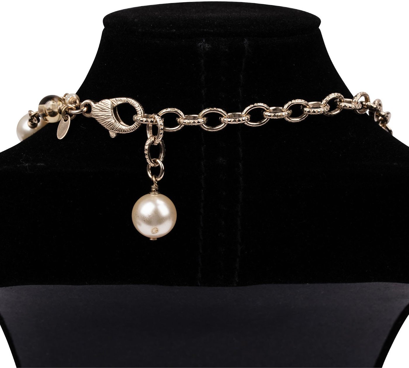 Chanel Double-Strand Gold Pearl Beads Cross Flower Pendant Necklace