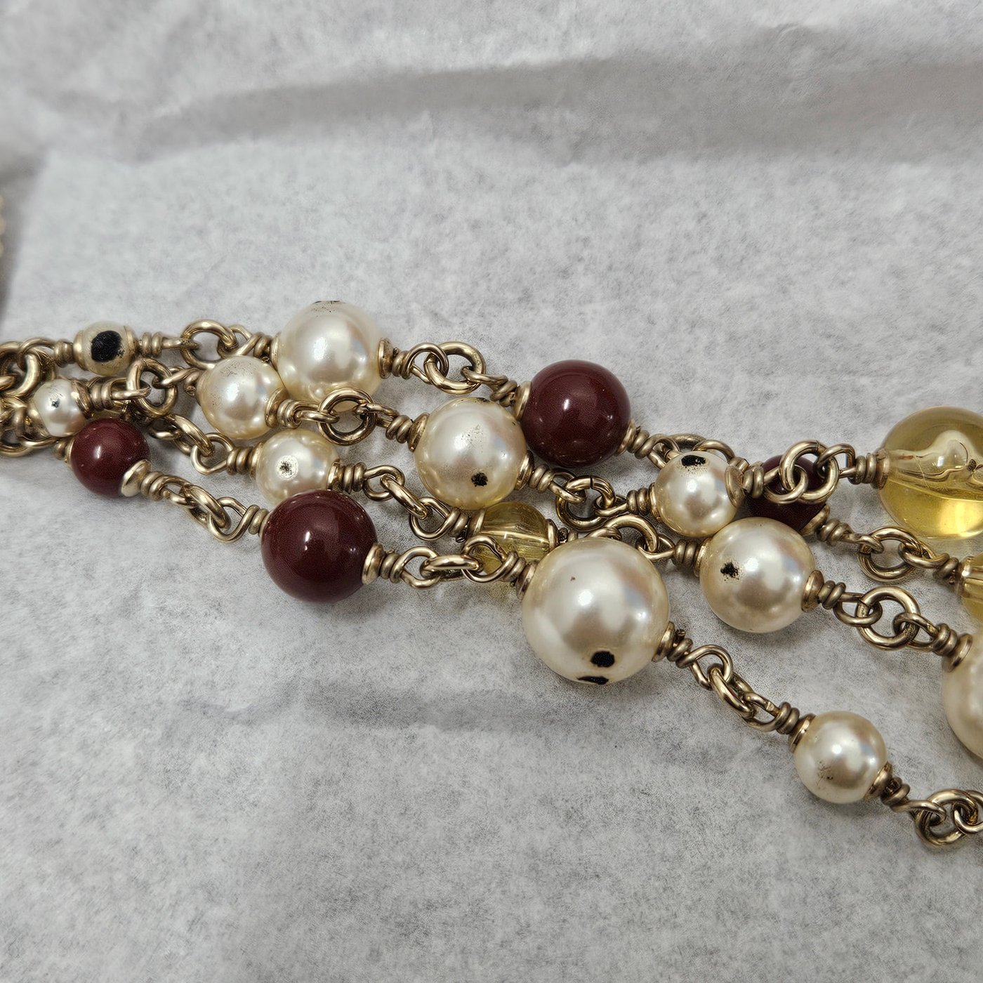 Chanel Double-Strand Gold Pearl Beads Cross Flower Pendant Necklace