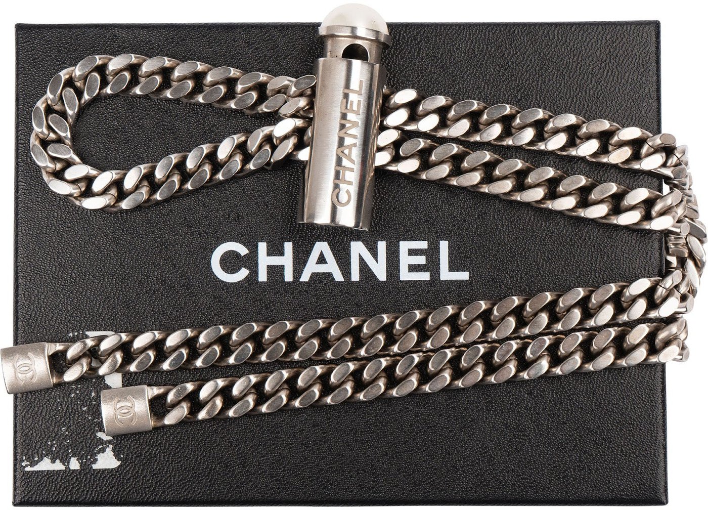 Chanel Palladium Silver Chain Lariat Bolo Lagerfeld Necklace