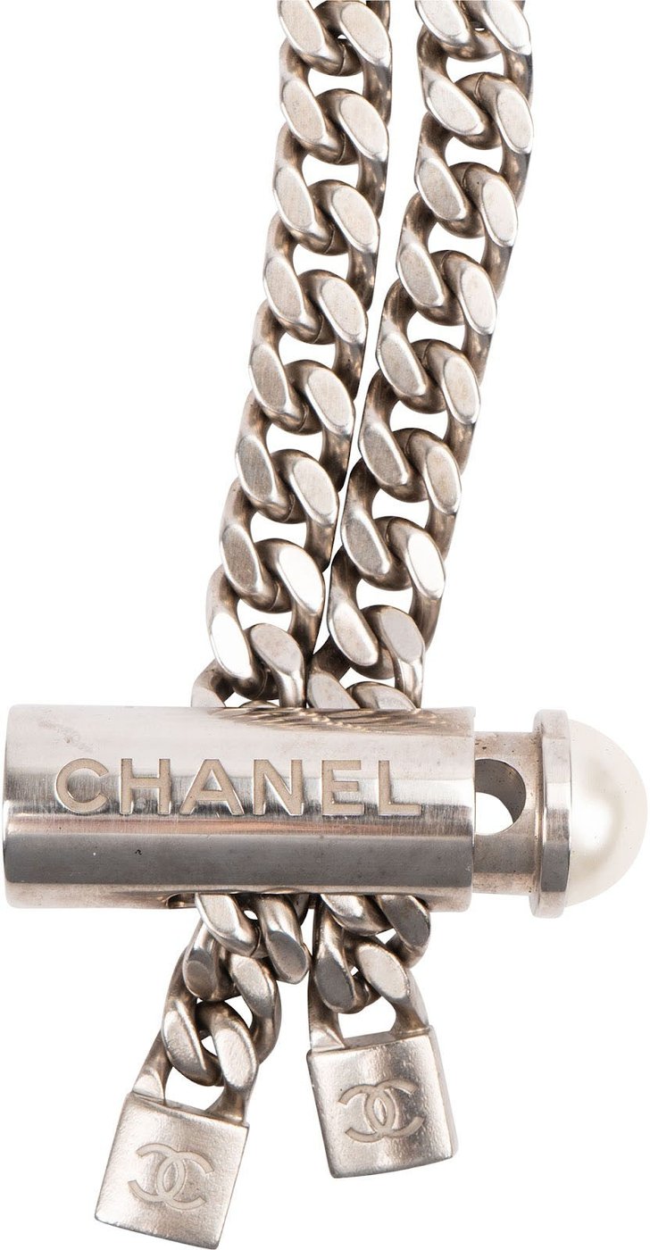 Chanel Palladium Silver Chain Lariat Bolo Lagerfeld Necklace