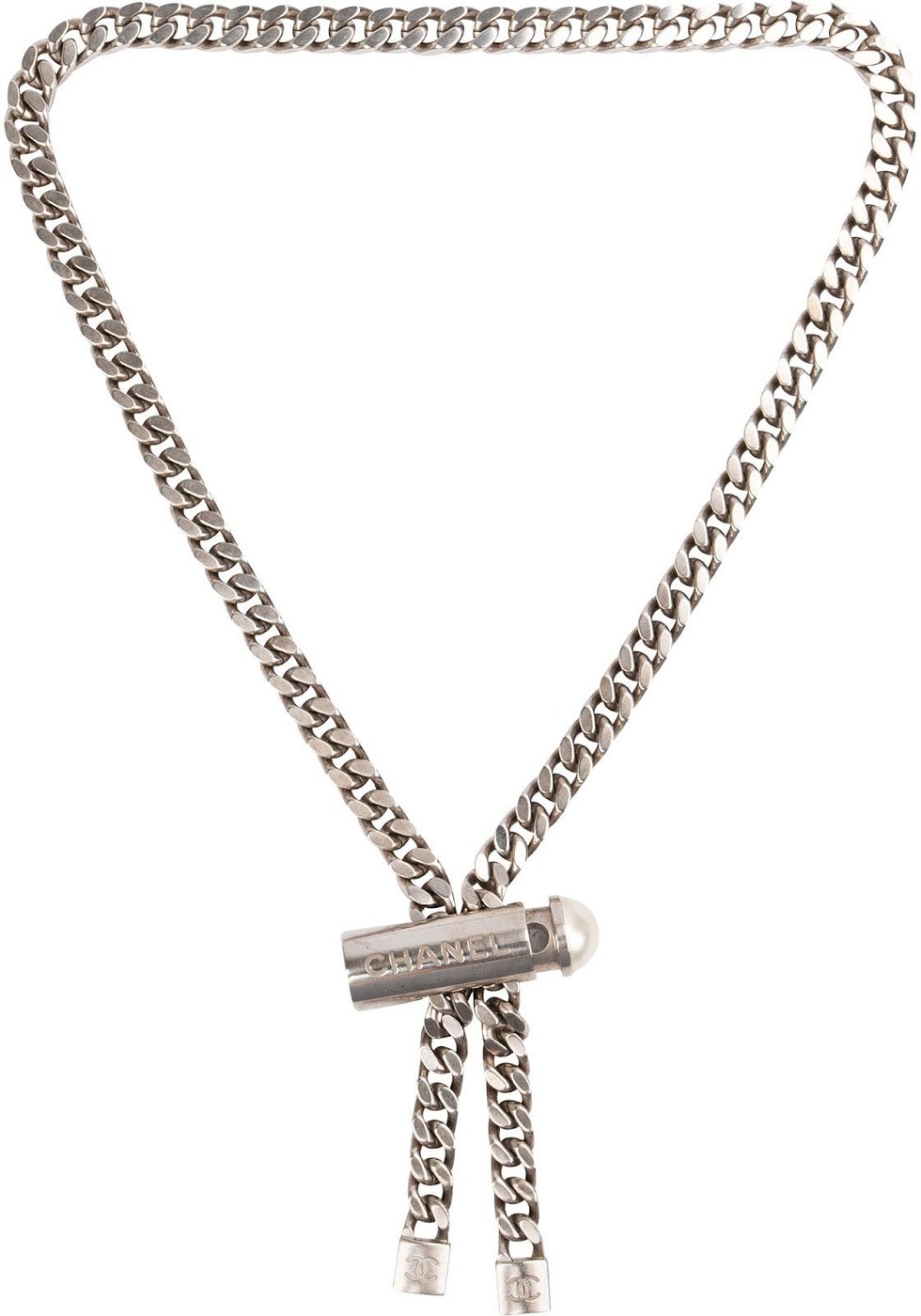 Chanel Palladium Silver Chain Lariat Bolo Lagerfeld Necklace