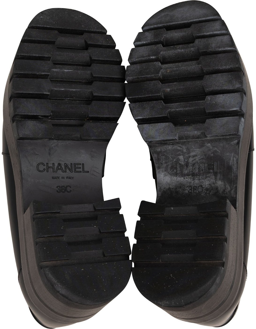 Chanel Black Brushed Leather CC Platform Loafers (38)