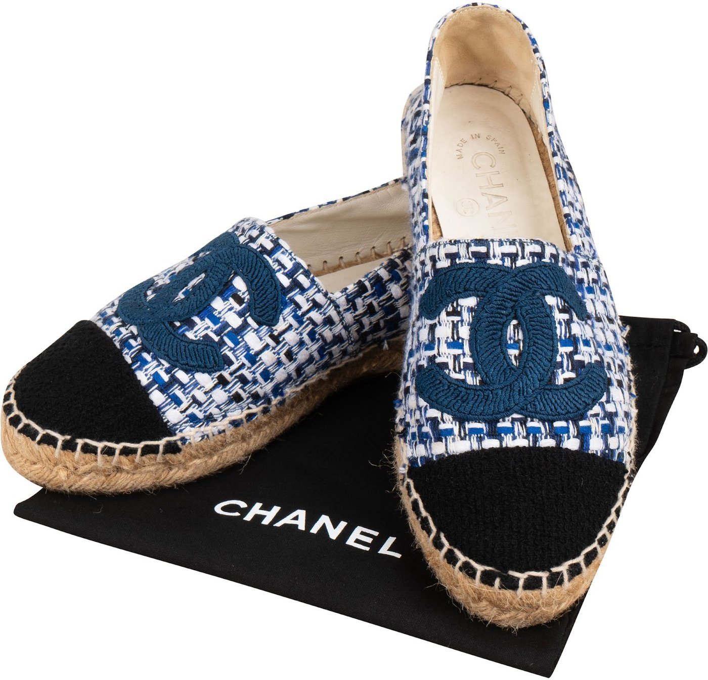 Chanel Blue Tweed CC Espadrilles Shoes (35)