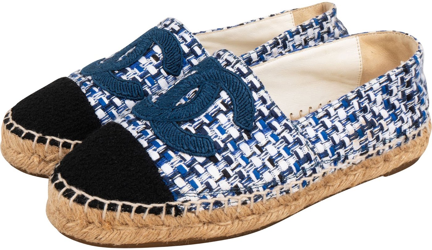 Chanel Blue Tweed CC Espadrilles Shoes (35)