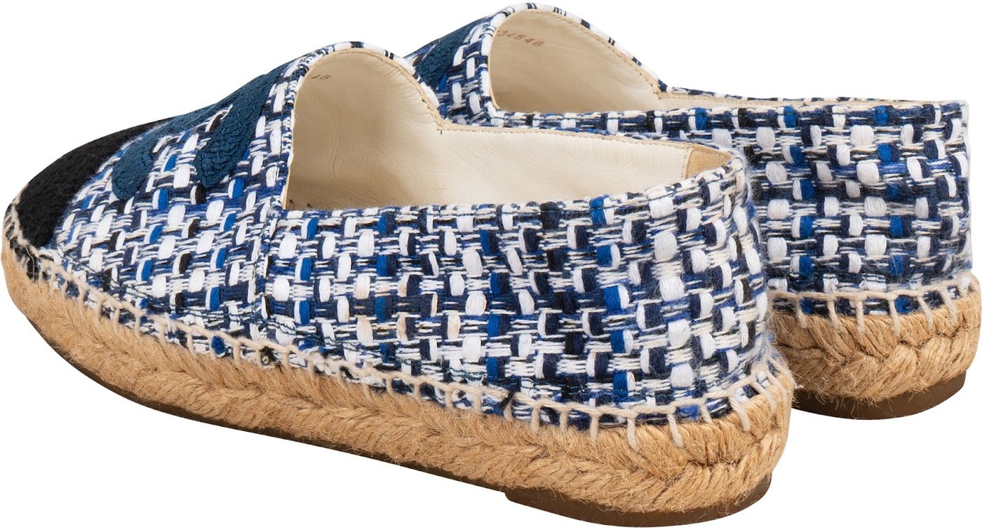 Chanel Blue Tweed CC Espadrilles Shoes (35)