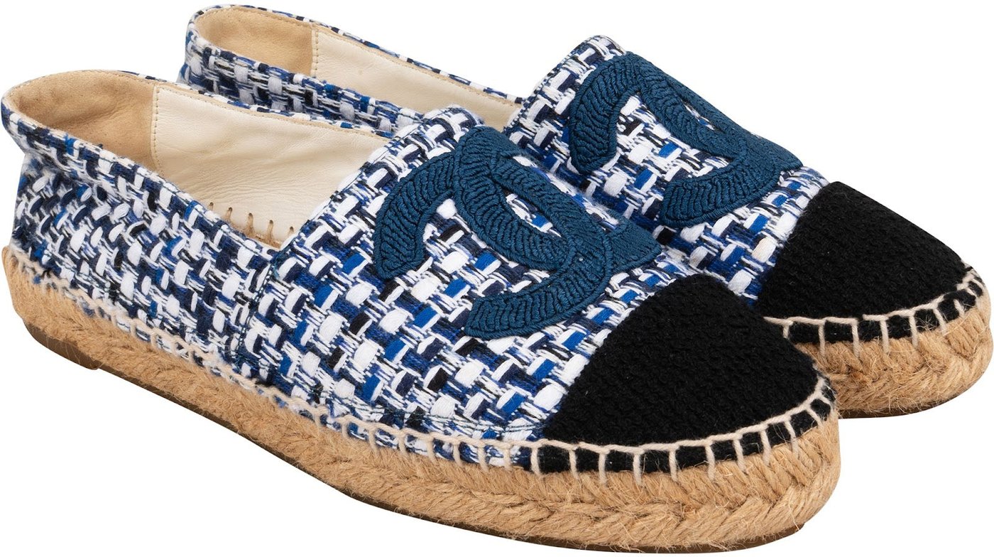 Chanel Blue Tweed CC Espadrilles Shoes (35)