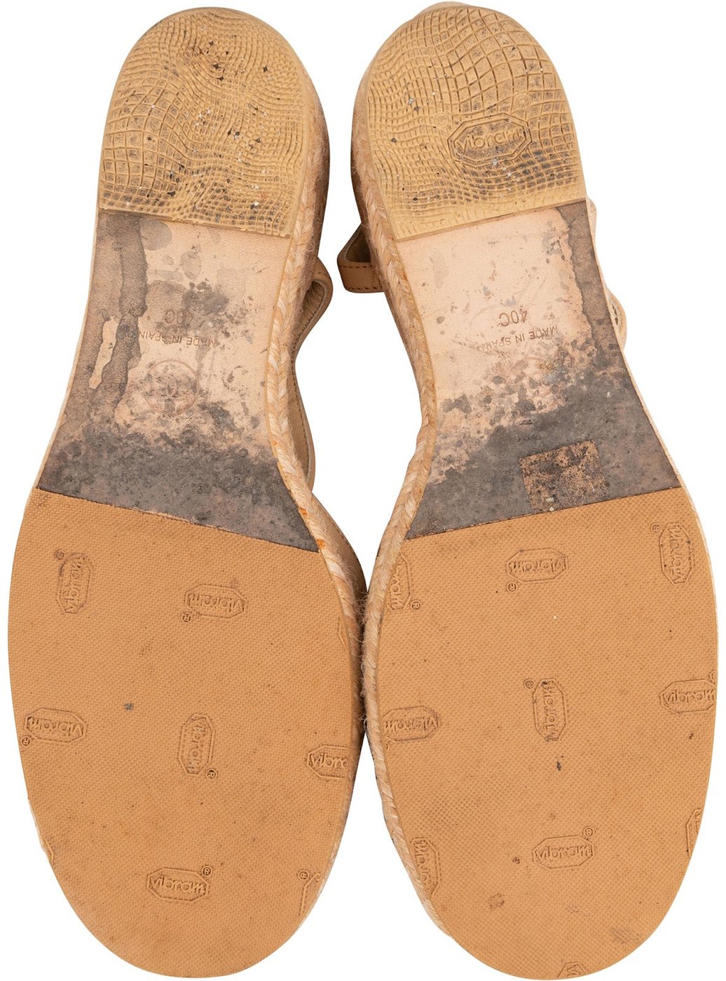 Chanel Beige Leather Cap Toe CC Tweed Wedge Espadrilles Sandals (40)