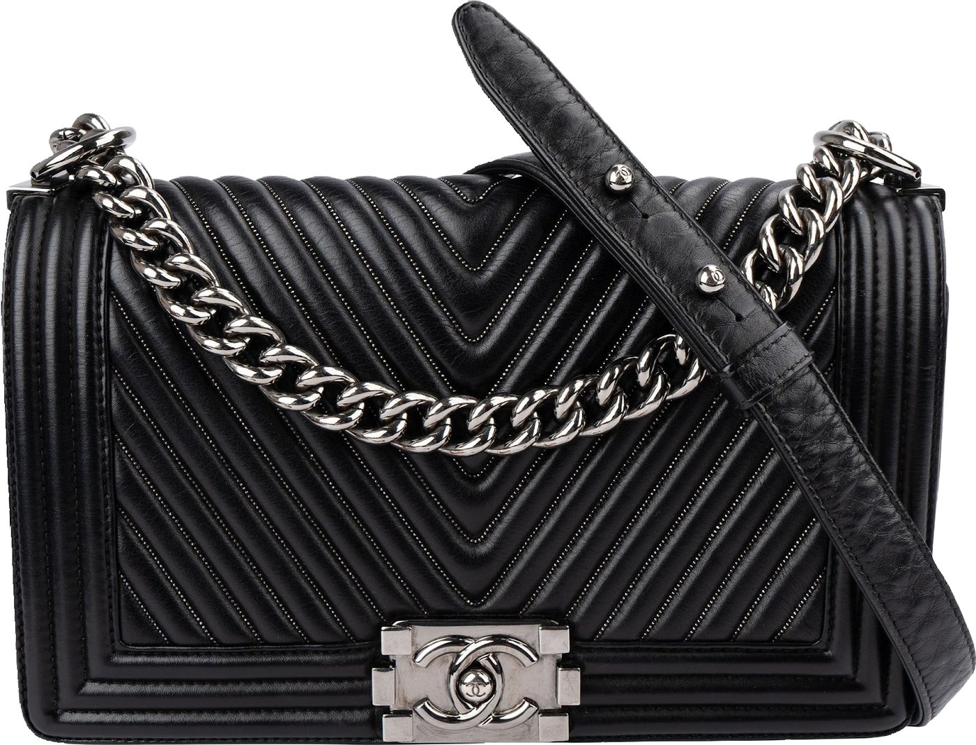 Chanel Chevron Calfskin Palladium Medium Boy Single Crossbody Bag