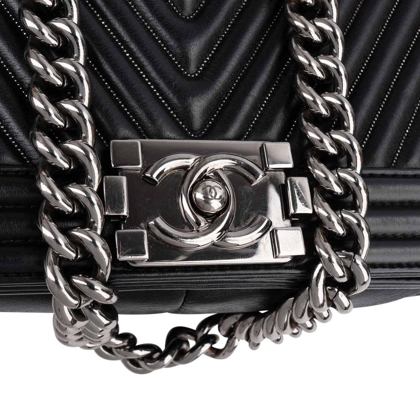 Chanel Chevron Calfskin Palladium Medium Boy Single Crossbody Bag