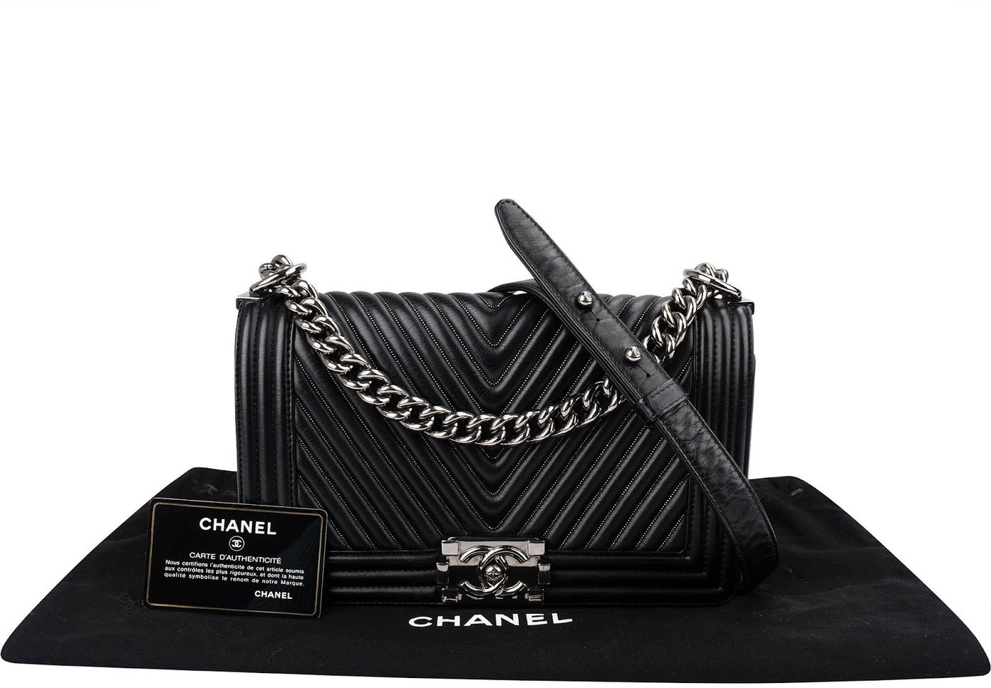 Chanel Chevron Calfskin Palladium Medium Boy Single Crossbody Bag
