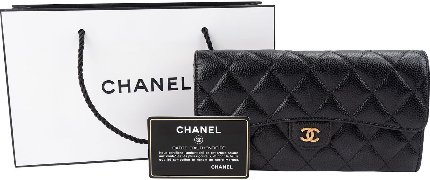 Chanel Quilted Caviar Leather Classic CC Flap Wallet