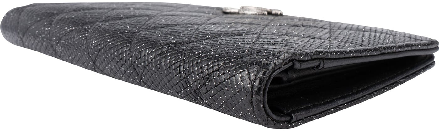 Chanel Glitter Quilted Caviar Leather Strass CC Long Bifold Wallet