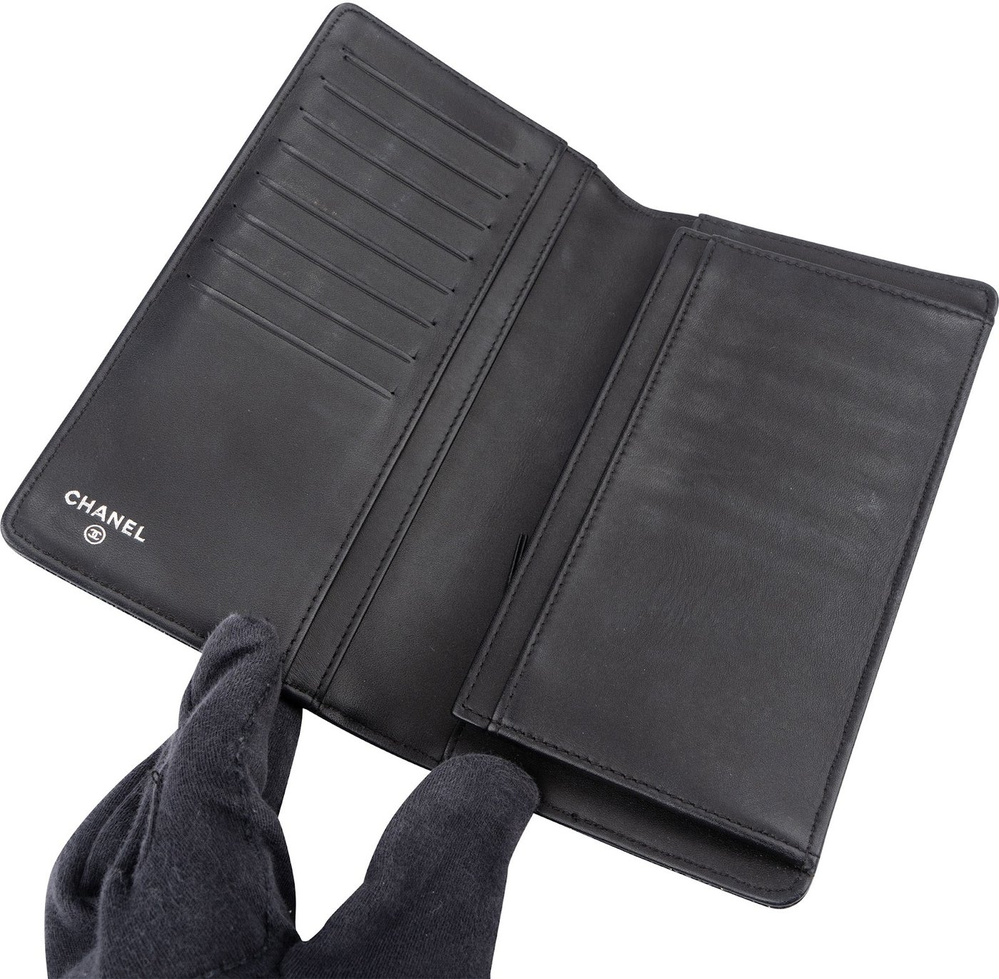 Chanel Glitter Quilted Caviar Leather Strass CC Long Bifold Wallet