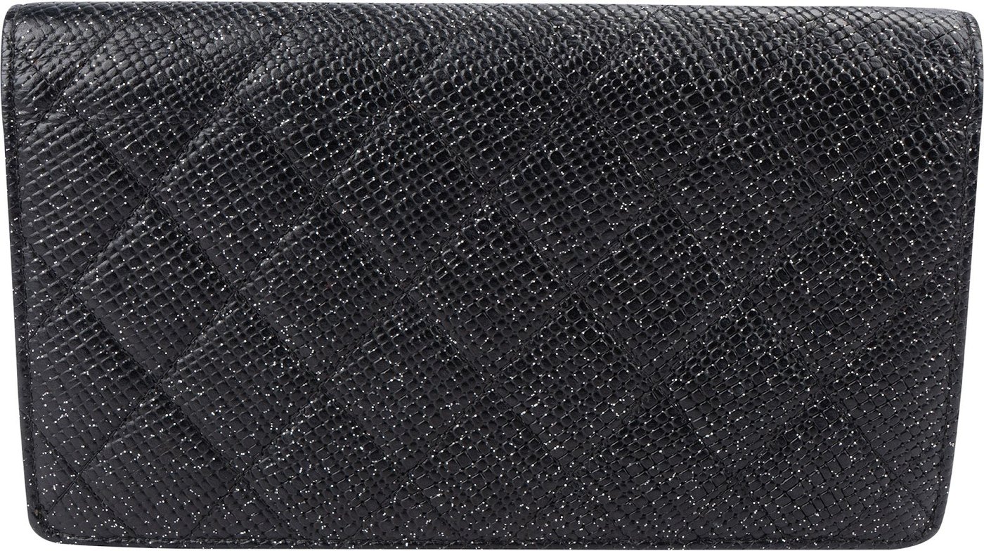 Chanel Glitter Quilted Caviar Leather Strass CC Long Bifold Wallet