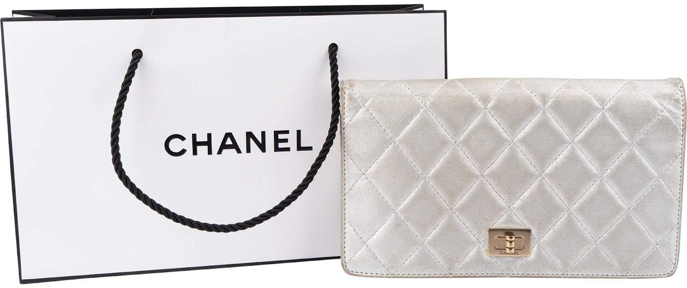 Chanel Silver Metallic Quilted Lambskin 2.55 Reissue Flap Wallet