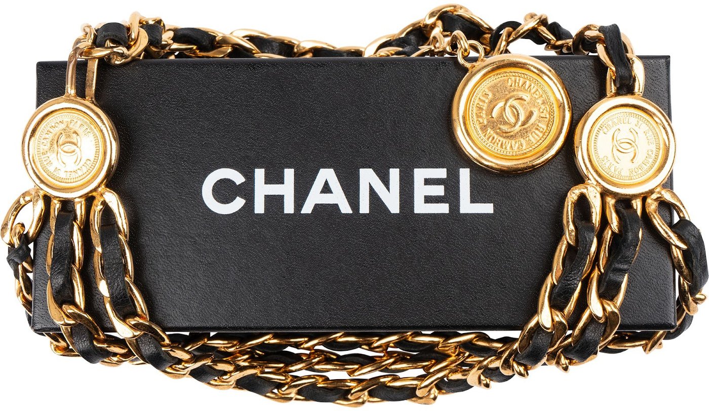 Chanel Golden Coins Leather Vintage Medallion Belly Chain Bauchkette