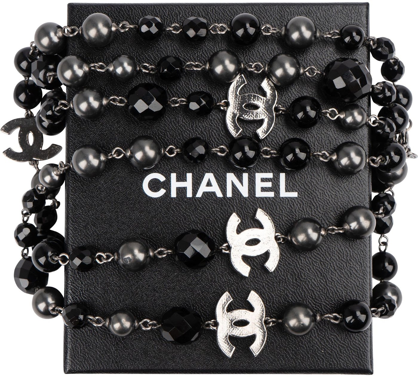 Chanel Faux Pearl Crystal CC Sautoir Necklace
