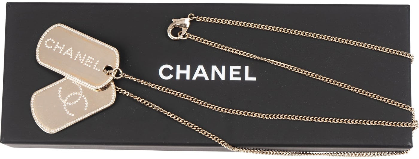 Chanel Crystal CC Dog Tag Necklace
