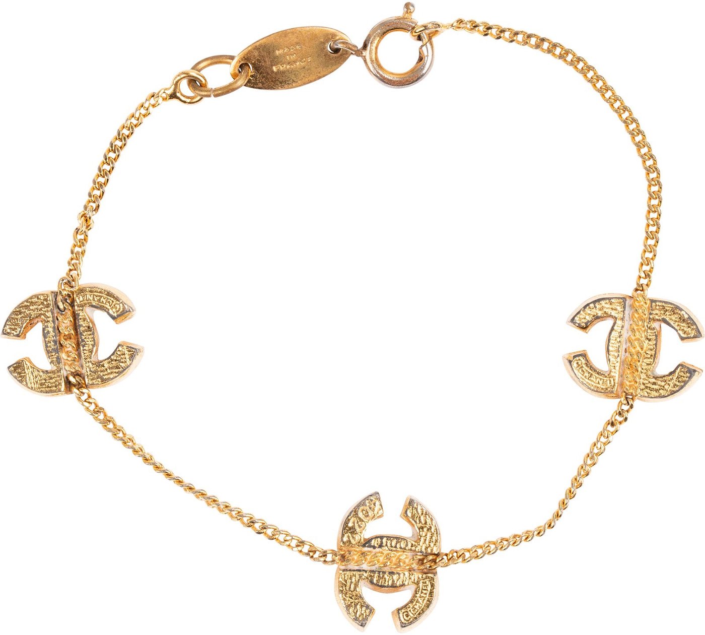 Chanel Vintage 1982 Crystal CC Emblem Charm Bracelet Armband
