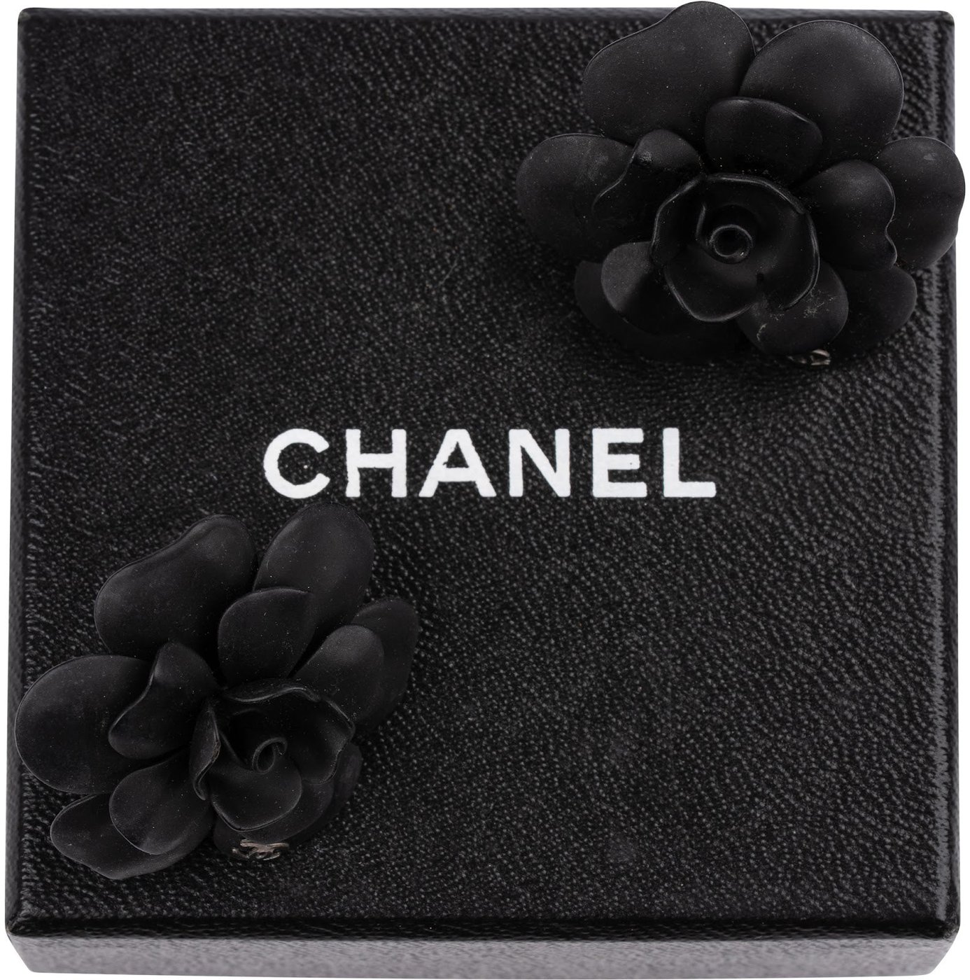 Chanel Black Camellia Earrings