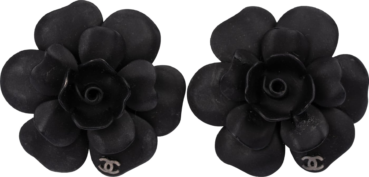 Chanel Black Camellia Earrings