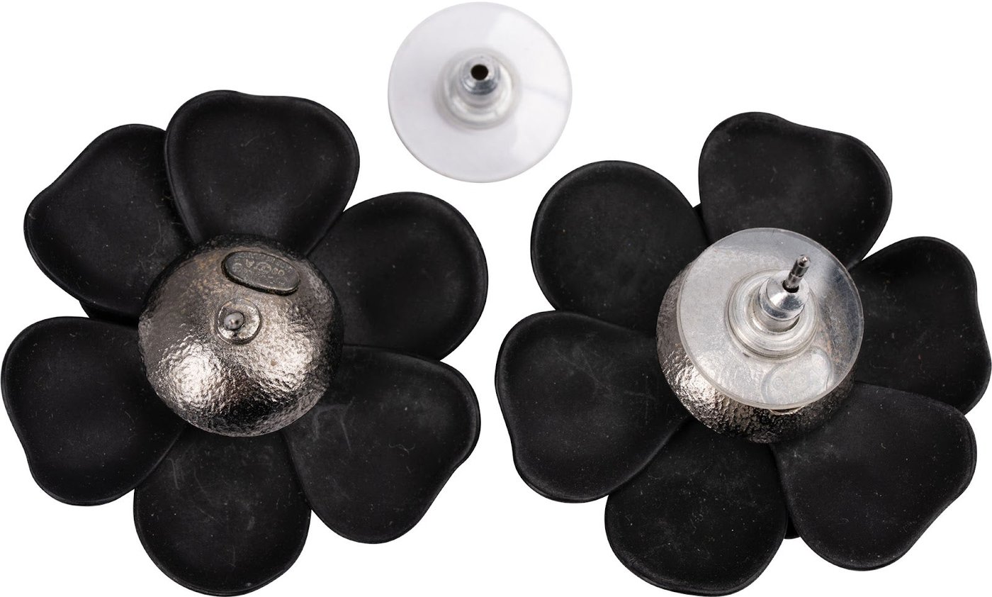 Chanel Black Camellia Earrings
