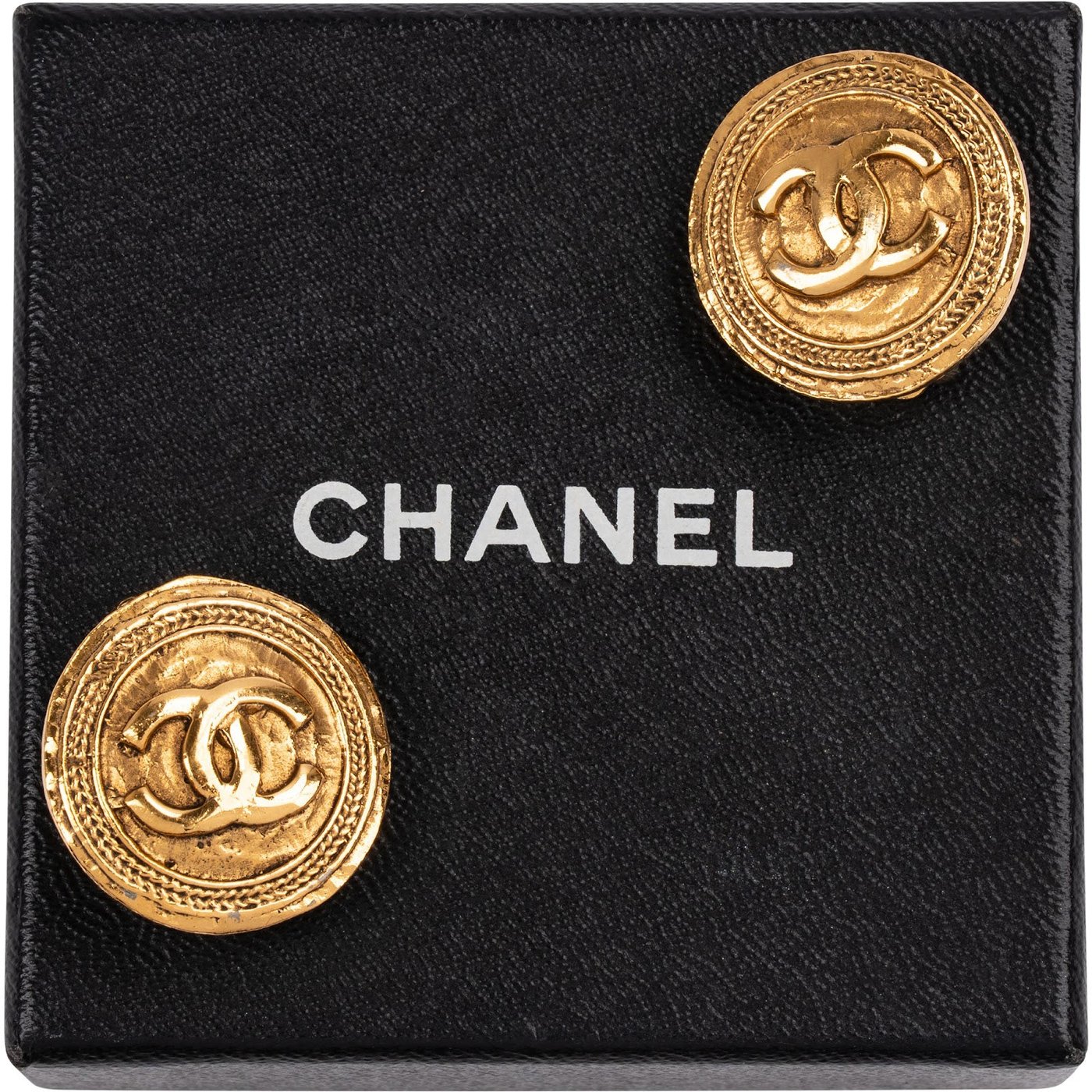 Chanel Vintage Gold Tone CC Emblem Clip-On Earrings