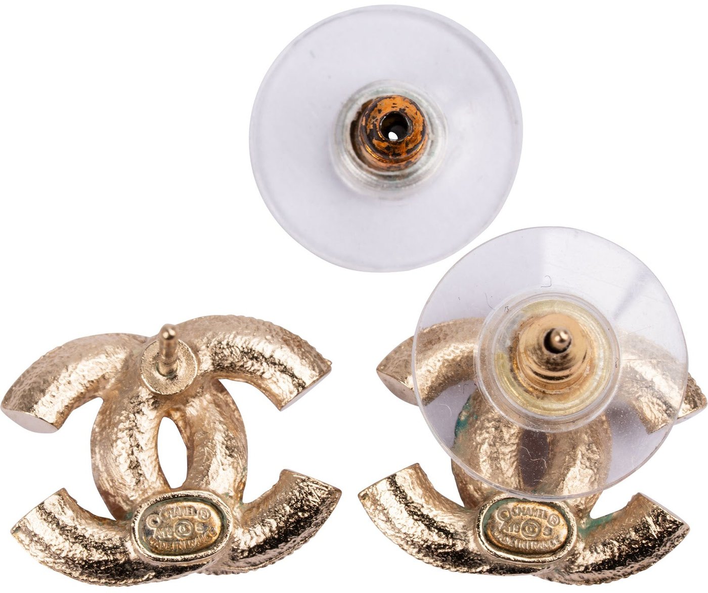 Chanel CC Pearl Enamel Stud Mini Earrings