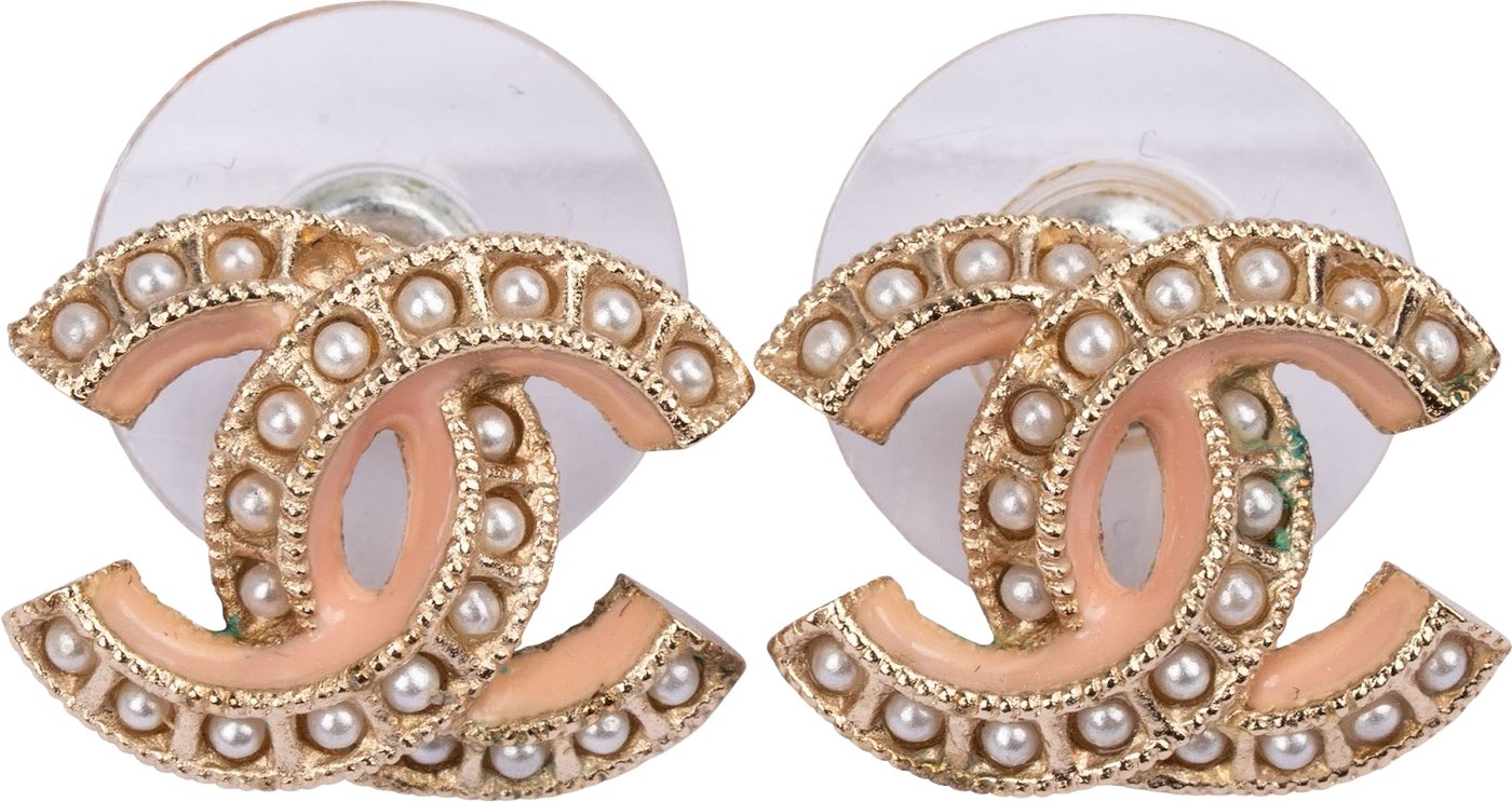 Chanel CC Pearl Enamel Stud Mini Earrings