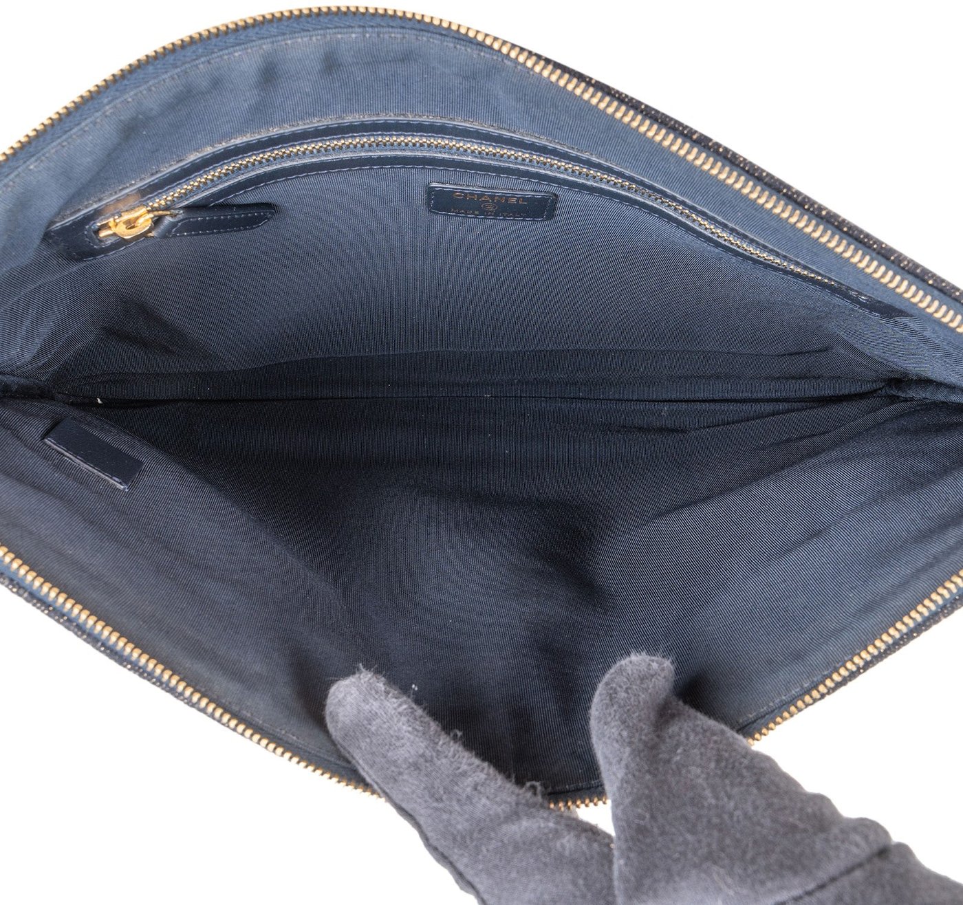 Chanel Tweed Glitter Denim CC Clutch